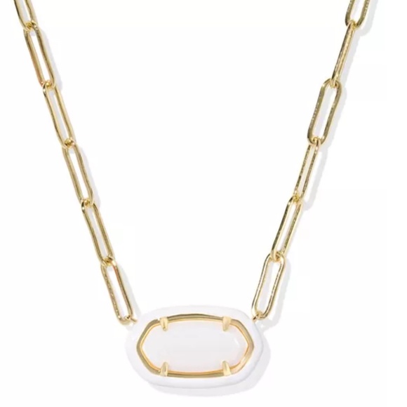 Kendra Scott Elisa Enamel Frame Gold Paperclip Necklace in White Mother-of-Pearl - Picture 1 of 3